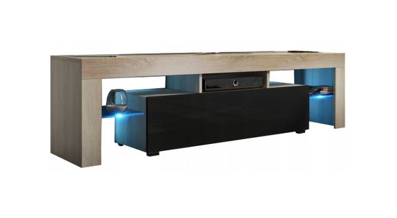 Meuble TV Spider à LED En Chêne Mat Avec Porte Noir Laqué 160 Cm