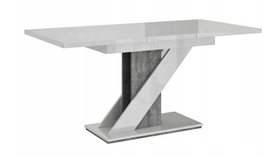 Table à Manger Extensible Evan - Blanc Laque Et Beton 120 - 160 Cm