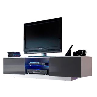 Meuble LED Suspendu Ou Posé TV Giorgio Blanc Mat Et Gris Laqué 160 Cm