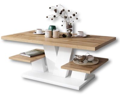Table Basse Vita Avec Des Étagères En Blanc Et Bois 110 Cm X 60 Cm Style Loft