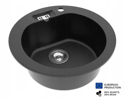 Evier Rond Nalibou Noir En Granit Premium - 1 Bac Sans Égouttoir Et Vidage Inclus