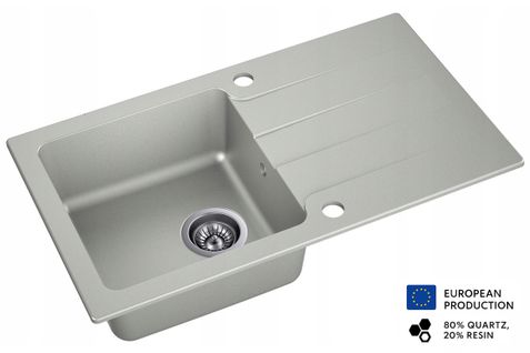 Evier Rectangulaire Laboune Gris En Granit Premium - 1 Bac Avec Égouttoir Et Vidage Inclus