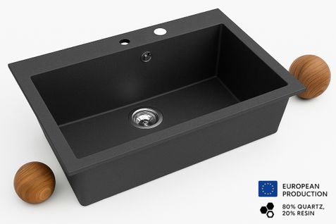 Grand Évier Asoize Noir En Granit Premium - 1 Bac Sans Égouttoir Et Vidage Inclus