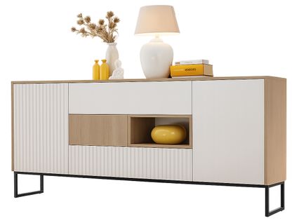 Grand Buffet Scandinave Noe 197 Cm - Sans Poignées - Bois Et Pieds Noir Metal