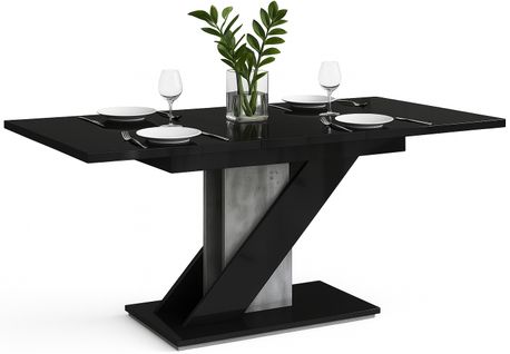 Table à Manger Extensible Evan Noir Laqué Et Beton 120 à 160 Cm 6 Personnes