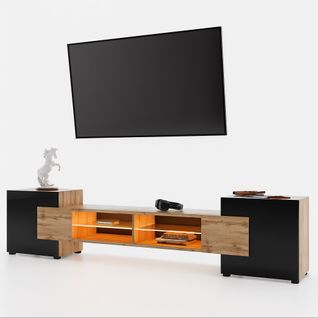 Meuble TV Pablo 230 Cm Bois Chêne Et Noir Mat Avec LED Rgb
