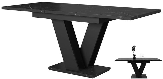 Table à Manger Extensible Massi Marbré Noir Mat 120 à 160 Cm 6 Personnes