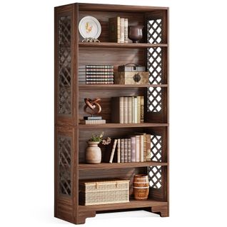 Bibliothèque à 6 Niveaux, 180 Cm, Bibliothèque Haute Vintage, Étagère De Rangement à 5 Niveaux