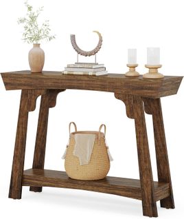 Table Console De 105 Cm Avec Rangement, 2 Niveaux En Bois,pour Foyer, Couloir, Salon, Marron