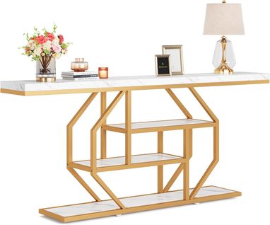 Table D'entrée à 4 Niveaux Pour Salon, Couloir, Entrée, Blanc Et Doré