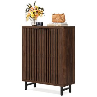 Armoire à Chaussures Rétro à 6 Niveaux, 24 Paires De Chaussures Avec Portes, Étagères Réglables