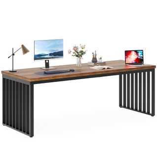 Bureau D'ordinateur, 180 Cm Grand Bureau, Poste De Travail Pour Bureau à Domicile, Marron