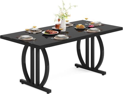 Table à Manger Pour 4 à 6 Personnes, 160 X 80 Cm, Noire, Avec Cadre En Métal Lourd, Rectangulaire