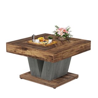 Table Basse Carrée, Table Basse Pour Salon, Moderne/industriel/rustique, Marron Rustique Et Noir