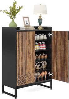 25 Paires De Placards à Chaussures, Armoire Etagere Grande Capacité Avec Cadre En Noir Pour Entree