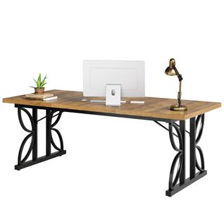 Bureau De Direction 180 Cm, Grand Bureau D'ordinateur Avec Structure Métallique Robuste