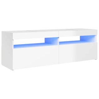 Meuble TV Avec Lumières LED Blanc Brillant 120x35x40 Cm