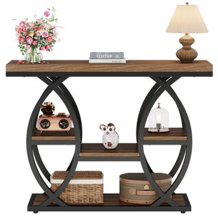 Table Console Industrielle à 4 Niveaux Avec Étagères De Rangement, 100 Cm