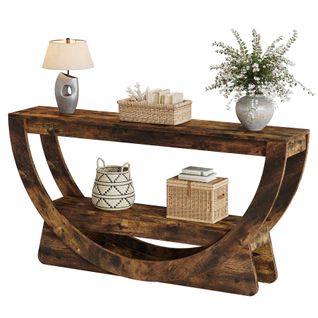 Table Console 160 Cm, Industrielle Table D'entrée à Deux Fermier Avec Étagères De Rangement