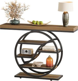 Table Console Industrielle à 5 Étages De 120 Cm Avec Socle Circulaire