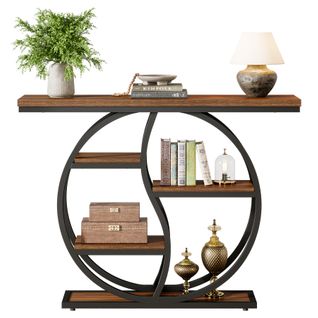 Table Console Industrielle à 4 Étages, 120 X 30 Cm, Avec Base Circulaire