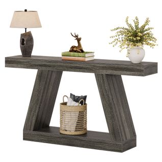 Console Rustique De 140 Cm Avec Rangement, Idéale Pour Une Entrée, Un Couloir Ou Un Salon, Grise.