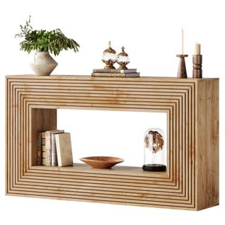 Console De 150 Cm, Table D'entrée Cannelée De Style Campagnard Avec Rangement, Table Basse De Canapé