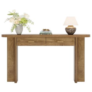 Console Ovale Incurvée De Style Campagnard Avec 2 Tiroirs, 160 Cm, Avec Rangement