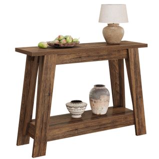 Console De Style Campagnard De 105 Cm, Table D'entrée à 2 Niveaux Avec Rangement