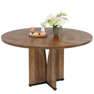Table De Salle à Manger Ronde Pour 4 Personnes, Avec Pied Central Stable En Forme De X