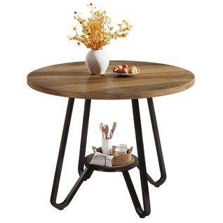 Table De Salle à Manger Ronde Avec Double Étagère, Petite Table De Cuisine Pour 2 Personnes