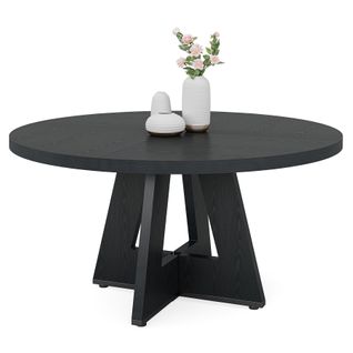 Table à Manger De Style Campagnard, Table Ronde De 120 Cm Pour 4 Personnes, Noire
