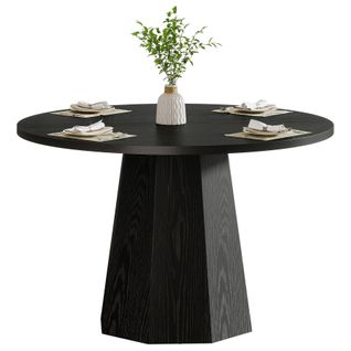 Table à Manger Ronde Noire, Petite Table De Cuisine Circulaire De 118 Cm