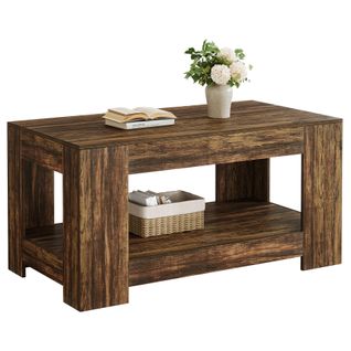 Tables Basses De Style Ferme, Table Centrale Rustique Simple à Deux Niveaux Avec Rangement