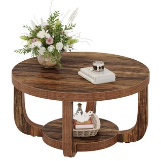 Table Basse Ronde à 2 Niveaux Avec Rangement, Table D'appoint Moderne Pour Salon