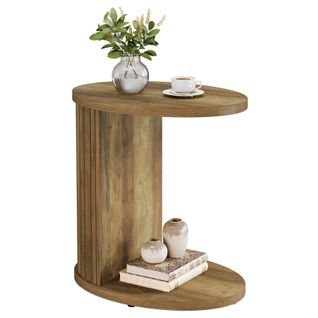 Table D'appoint Pour Canapé, 2 Niveaux Avec Étagère De Rangement, Table En C Pour Canapé