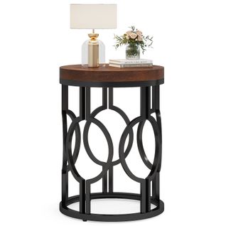 Table D'appoint Ronde, Table De Chevet Industrielle Avec Structure Métallique Ajourée