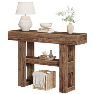 Console De Style Campagnard De 105 Cm, Table De Canapé Étroite à 2 Niveaux Derrière Le Canapé