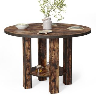 Table à Manger Ronde Pour 4 Personnes, 100 Cm, Table De Cuisine Avec Étagère De Rangement