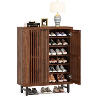 Meuble à Chaussures De Style Campagnard à 6 Niveaux Avec Portes à Volets