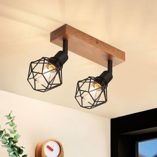 Spot 2 Spots De Plafond Noirs Bois Vintage De Métal E14 Rotatifs à 350°25 W