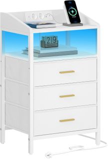 Tables De Nuit Avec Lumières LED Et Station De Chargement, Pour Chambre à Coucher, Salon, Blanc