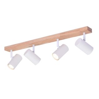Spot De Plafond  4 Ampoules Blanc Et Bois Vintage, Gu10 Orientable à 350°