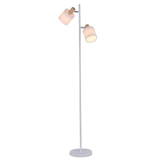 Lampadaire Salon 2 Ampoules E14 Abat-jour Tissu Blanc Vintage 145cm Lampadaire