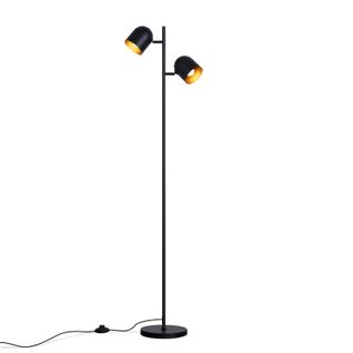 Lampadaire 2 Ampoules Noir Doré Métal E14 Rétro Industriel Lampadaire