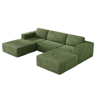Canapé Compressé En U - 3 Places En Velours Côtelé, Vert