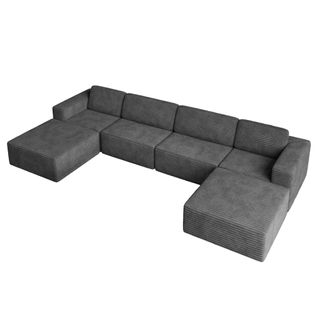 Canapé 4 Places Modulaire Compressé En U,velours Côtelé,gris