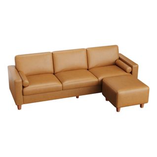 Canapé 3 Places En Simili Luxueux Avec Pouf Mobile,cadre En Bois,imperméable,234x155x88cm,orange