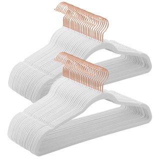 Lot De 50 Cintres Velours Adulte, Longueur 41,5 Cm, Fin, Chemises, Blanc Et Rose Gold