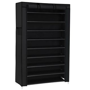 Armoire à Chaussures Noire 10 Niveaux Avec Housse De Protection Et Fermeture Éclair - L88 X H160 Cm